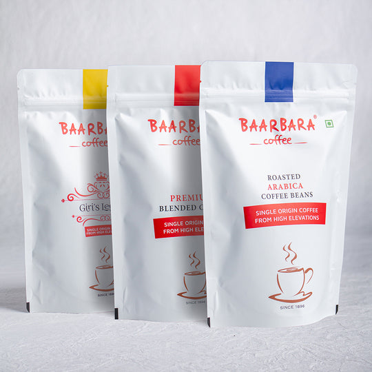 Baarbara Coffee Premium Blended Filter Coffee Powder + Roasted Arabica Coffee Beans + Giri's Legacy Premium Filter Coffee Powder - The Ultimate Filter Coffee Trio