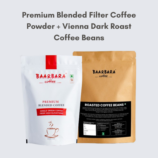 Baarbara Coffee's Premium Blended Filter Coffee Powder + Vienna Dark Roasted Coffee Beans